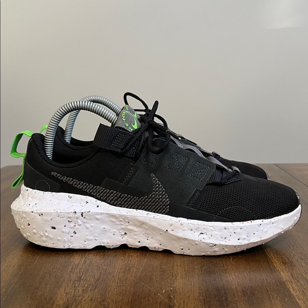Nike Men's Black and White Sneakers with Neon Green Accents